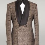 Brocade Double-Breasted Satin Lapel Gold and Black Men's Tuxedo with Bow Tie - Wessi