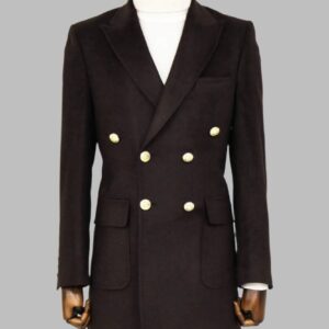 Brown Metal Buttoned Double Breasted Long Coat - Wessi