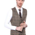 Brown Plaid Men Vest - Wessi