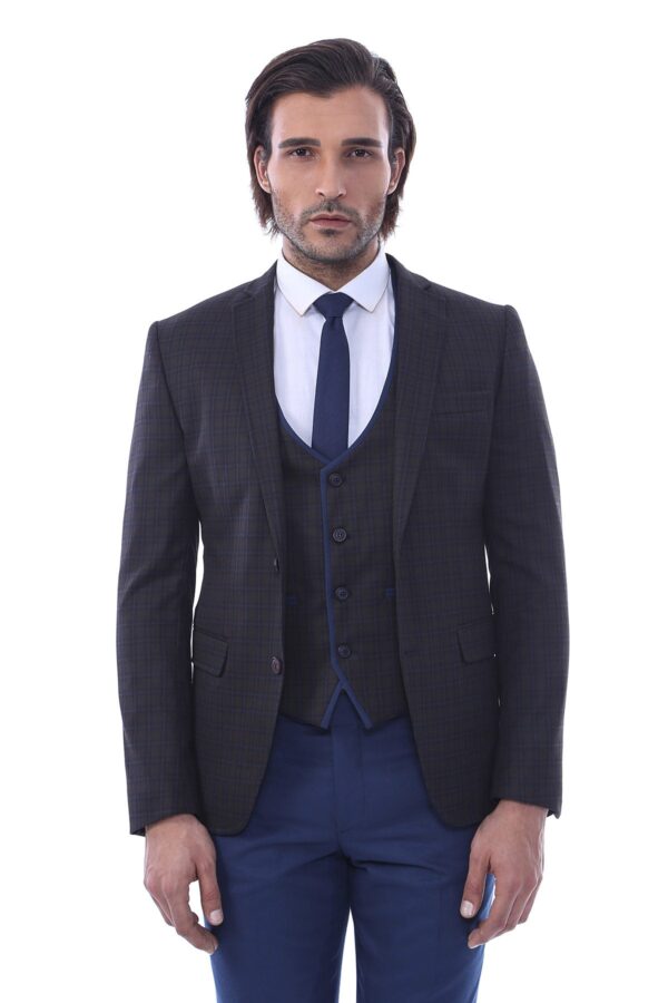 Brown Plaid Men's Winter 3 Piece Suit - Wessi