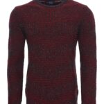 Burgundy Circle Neck Patterned Knitwear - Wessi