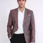 Burgundy Linen Dot Patterned Jacket | Wessi