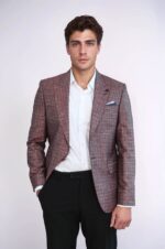 Burgundy Linen Dot Patterned Jacket