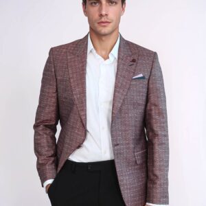 Burgundy Linen Dot Patterned Jacket | Wessi