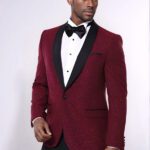 Burgundy Shawl Lapel Sparkly Men Tuxedo Jacket - Wessi