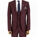 Burgundy Slim Fit Men's Suit with Vest | Wessi