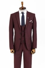 Burgundy Slim Fit Men's Suit with Vest