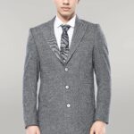 Cachet Peak Lapel Grey Men Long Coat - Wessi