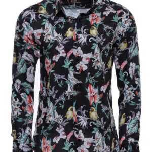 Chain Zebra Leaf Patterned Slim Fit Long Sleeves Multicolor Men Shirt - Wessi