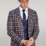 Checked Blazer Slim Fit Navy Blue Men Suit - Wessi