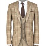 Checked Patterned Beige Slim Fit Suit - Wessi