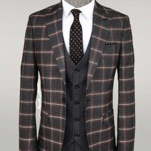Checked Patterned Black Slim Fit Suit - Wessi