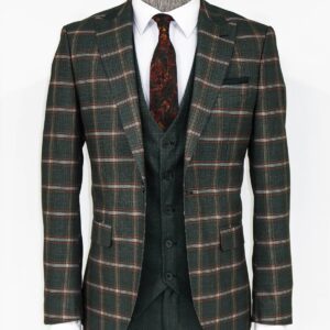 Checked Patterned Green Slim Fit Suit - Wessi
