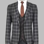 Checked Patterned Slim Fit Black Men Suit - Wessi