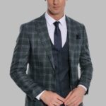 Checked Patterned Slim Fit Green Men Suit - Wessi