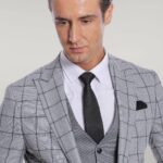 Checked Patterned Slim Fit Grey Men Suit - Wessi