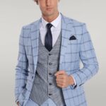 Checked Patterned Slim Fit Light Blue Men Suit - Wessi