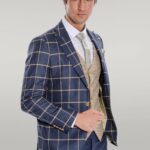 Checked Patterned Slim Fit Navy Blue Men Suit - Wessi