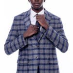 Checked Peak Lapel Slim-Fit Blue Men Blazer - Wessi