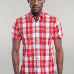 Checked Short Sleeve Burgundy Men Shirt - Wessi