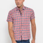 Checked Short Sleeves Navy Blue Men Shirt - Wessi