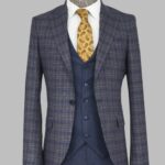 Checked Slim Fit Blue Men Suit - Wessi