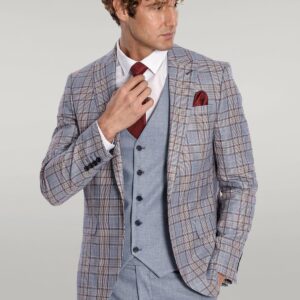Checked Slim Fit Blue Men Suit - Wessi