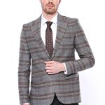 Checked Slim-Fit Brown Men Blazer - Wessi