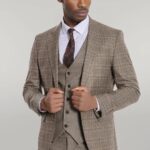Checked Slim Fit Brown Men Suit - Wessi