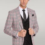 Checked Slim Fit Burgundy Men Suit - Wessi