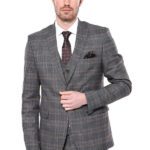 Checked Slim-Fit Dark Grey Men Blazer - Wessi