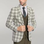 Checked Slim Fit Green Men Suit - Wessi