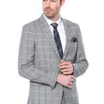 Checked Slim-Fit Grey Men Blazer - Wessi
