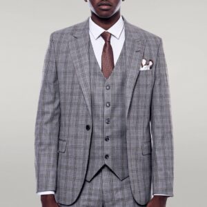 Checked Slim Fit Grey Men Suit - Wessi