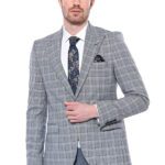 Checked Slim-Fit Grey Men's Blazer - Wessi