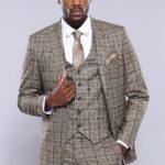 Checked Slim-Fit Light Brown Men Blazer - Wessi