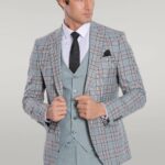 Checked Slim Fit Light Green Men Suit - Wessi