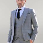 Checked Slim Fit Light Grey Men Suit - Wessi