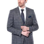 Checked Slim-Fit Navy Blue Men Blazer - Wessi