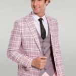 Checked Slim Fit Pink Men Suit - Wessi