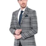 Checked Slim Fit Single Button Green Men Blazer - Wessi