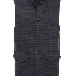 Checked Standing Collar Cachet Black Men Vest - Wessi