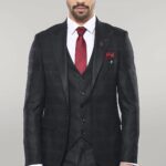 Checked Vested Black Suit | Wessi