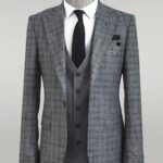 Checked Vested Grey Men Suit - Wessi