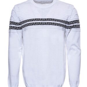Circle Neck Knitwear Chest Patterned Over White - Wessi