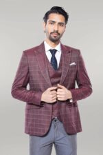 Combined Vested Burgundy Plaid Men's Suit
