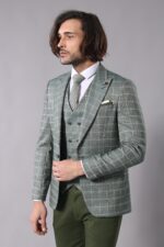 Combined Vested Green Plaid Men's Suit