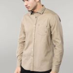 Cotton Long Sleeves Beige Men Shirt - Wessi