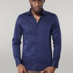 Cotton Satin Slim Fit Navy Blue Men Shirt - Wessi
