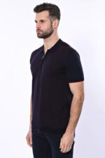 Dark-Blue-Plaid-Zippered-Knitted-Polo-T-Shirt-Wessi-3